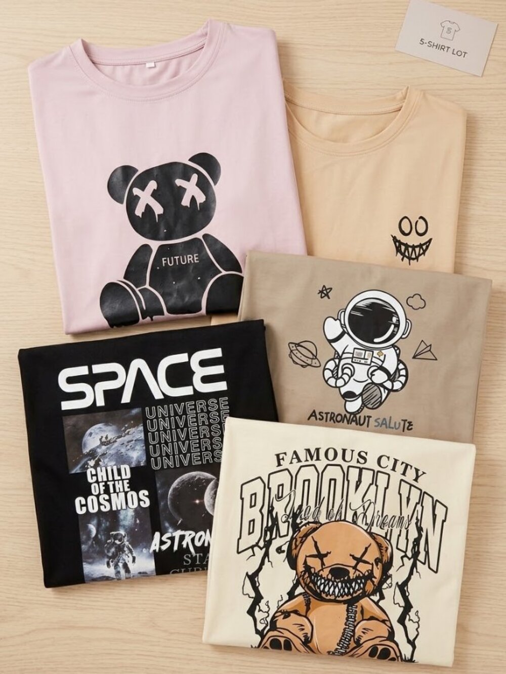 Manfinity SHEIN Men’s Graphic T-Shirt Lot - New 5 Pack Streetwear Lot M